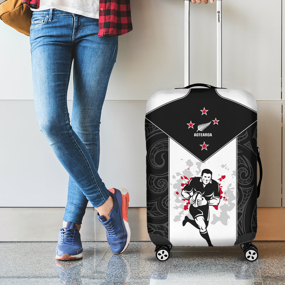 New Zealand Player Rugby Luggage Cover World Cup 2023 Maori Pattern LT05 - Polynesian Pride