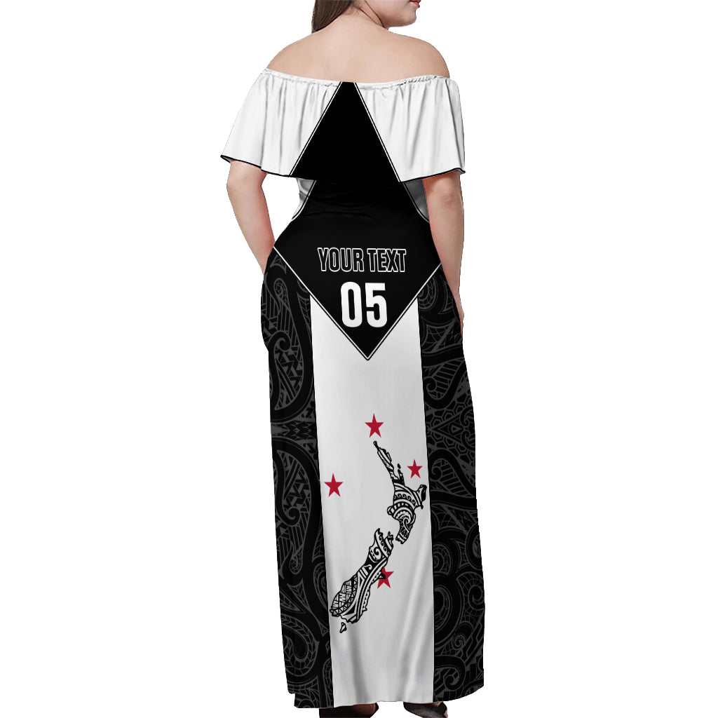 Custom New Zealand Player Rugby Off Shoulder Maxi Dress World Cup 2023 Maori Pattern LT05 - Polynesian Pride