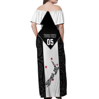 Custom New Zealand Player Rugby Off Shoulder Maxi Dress World Cup 2023 Maori Pattern LT05 - Polynesian Pride