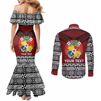 Personalised Tonga Constitution Day Couples Matching Mermaid Dress and Long Sleeve Button Shirt Tongan Kupesi Ngatu Pattern