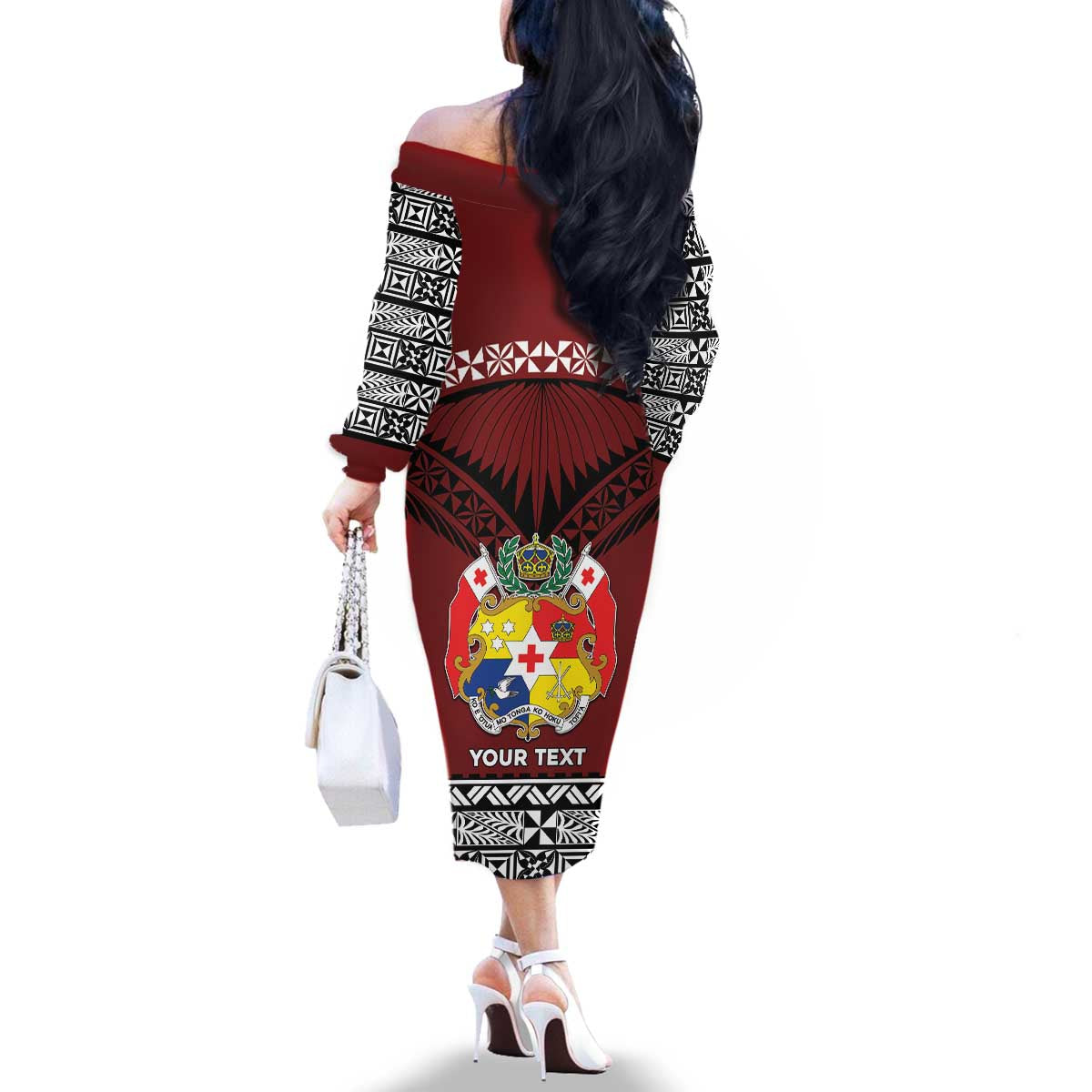 Personalised Tonga Constitution Day Family Matching Off The Shoulder Long Sleeve Dress and Hawaiian Shirt Tongan Kupesi Ngatu Pattern