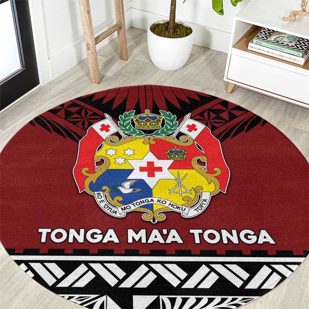 Tonga Constitution Day Round Carpet Tongan Kupesi Ngatu Pattern LT05 Red - Polynesian Pride