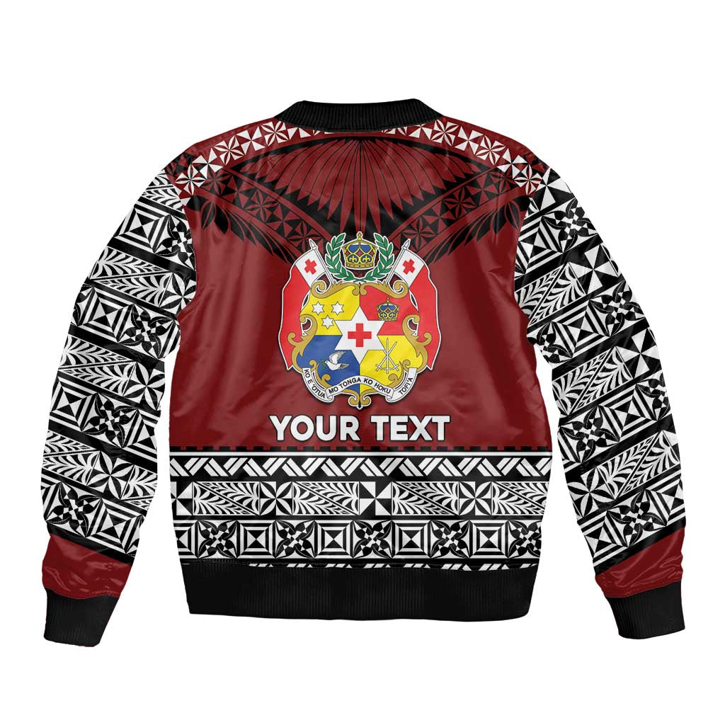 Personalised Tonga Constitution Day Sleeve Zip Bomber Jacket Tongan Kupesi Ngatu Pattern