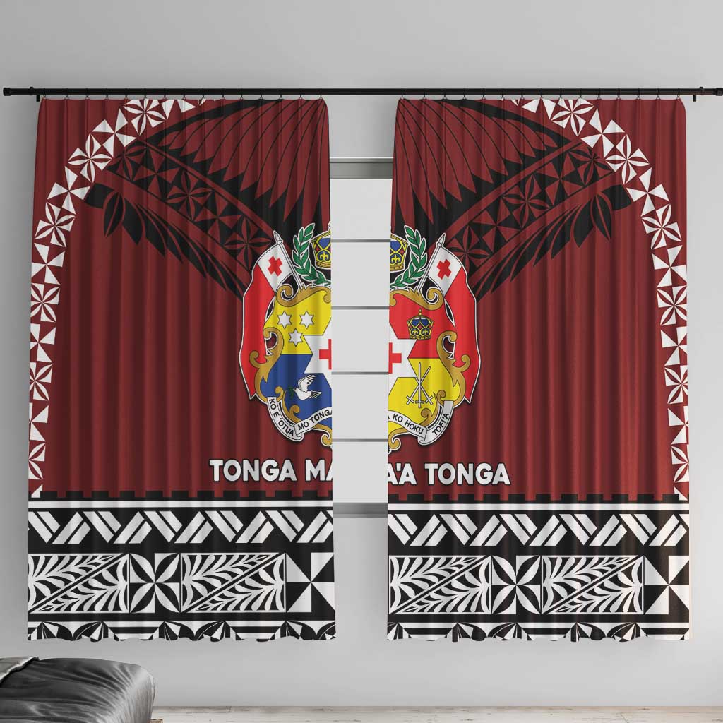 Tonga Constitution Day Window Curtain Tongan Kupesi Ngatu Pattern LT05 With Hooks Red - Polynesian Pride