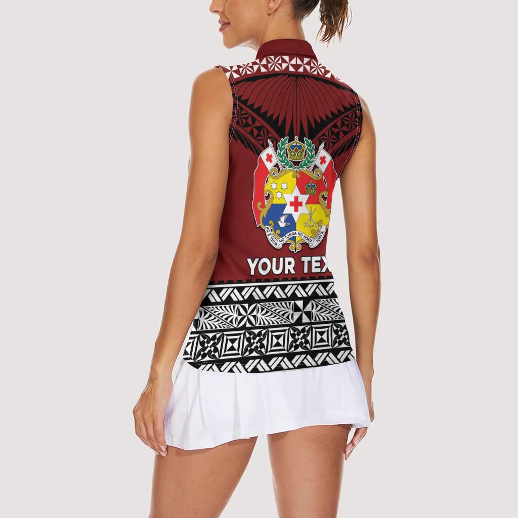 Personalised Tonga Constitution Day Women Sleeveless Polo Shirt Tongan Kupesi Ngatu Pattern