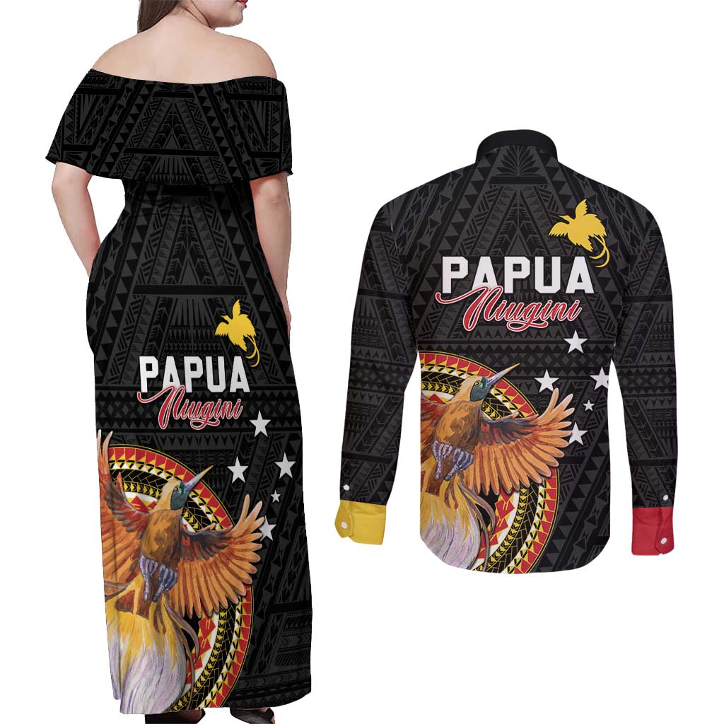 Papua New Guinea Tok Pisin Wik Couples Matching Off Shoulder Maxi Dress and Long Sleeve Button Shirt Land Of The Unexpected