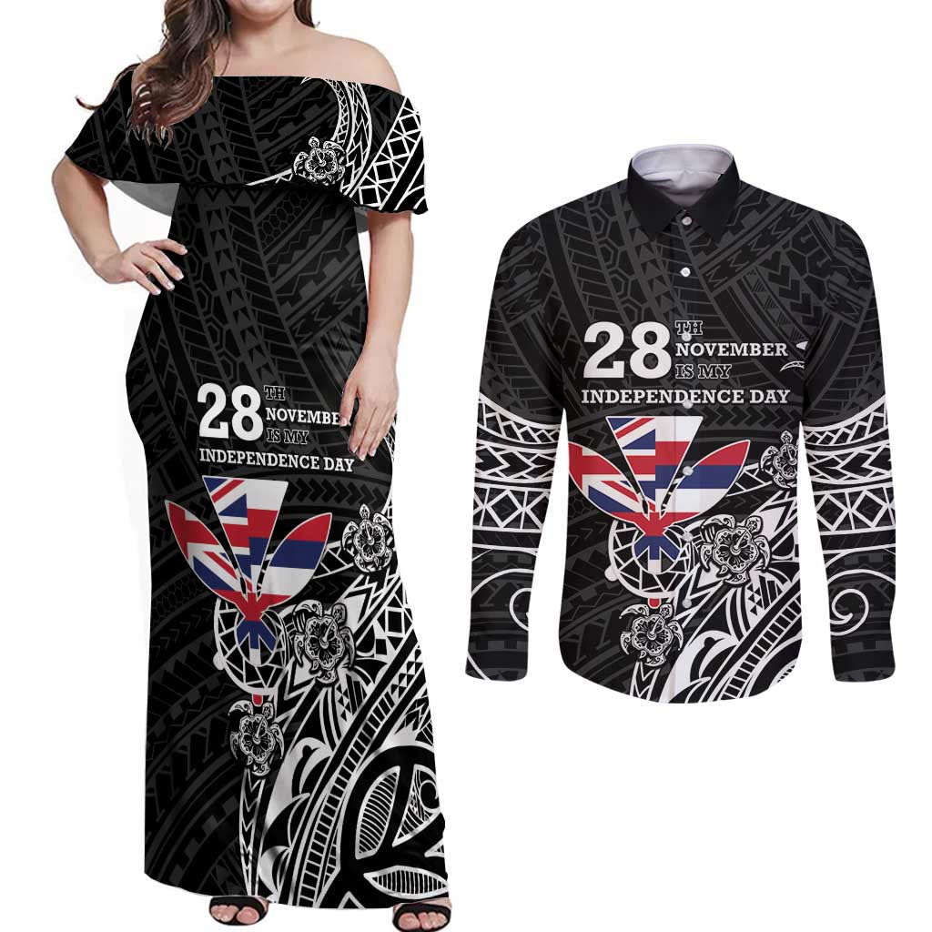 Hawaii November 28th Is My Independence Day Couples Matching Off Shoulder Maxi Dress and Long Sleeve Button Shirt