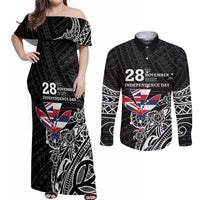 Hawaii November 28th Is My Independence Day Couples Matching Off Shoulder Maxi Dress and Long Sleeve Button Shirt