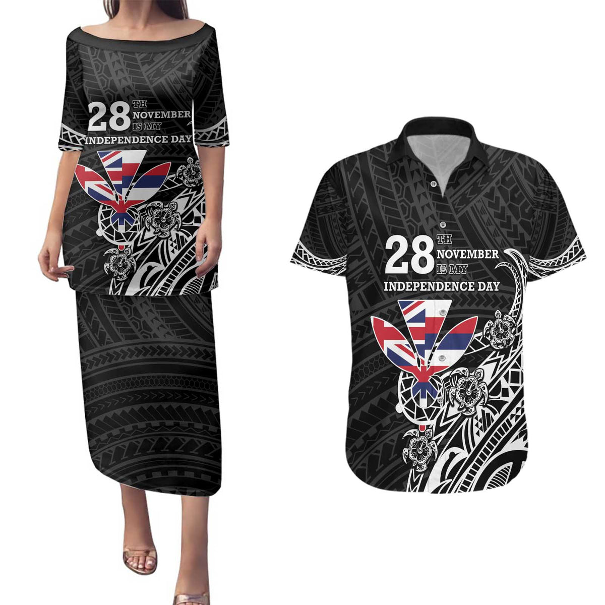 Hawaii November 28th Is My Independence Day Couples Matching Puletasi and Hawaiian Shirt