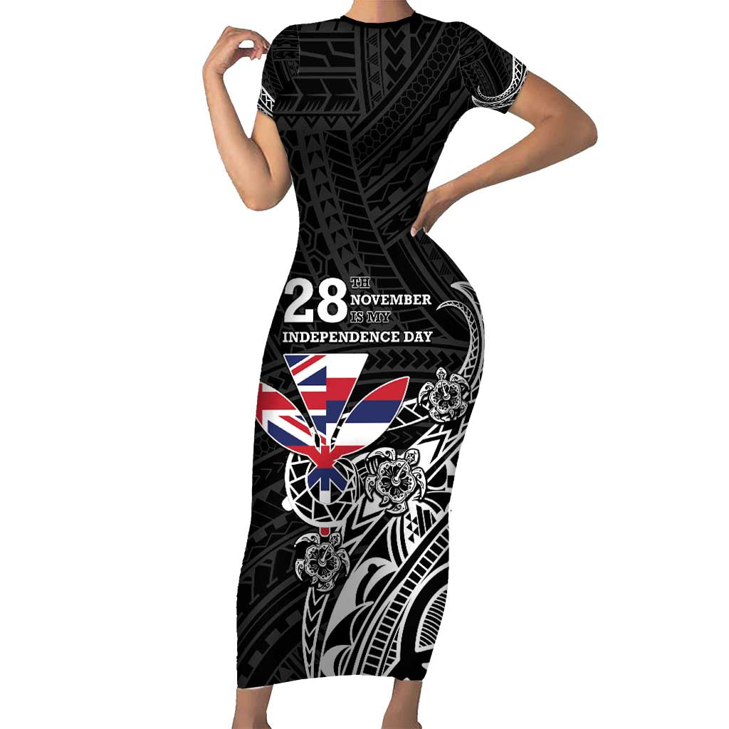 Hawaii November 28th Is My Independence Day Short Sleeve Bodycon Dress LT05 Long Dress Black - Polynesian Pride