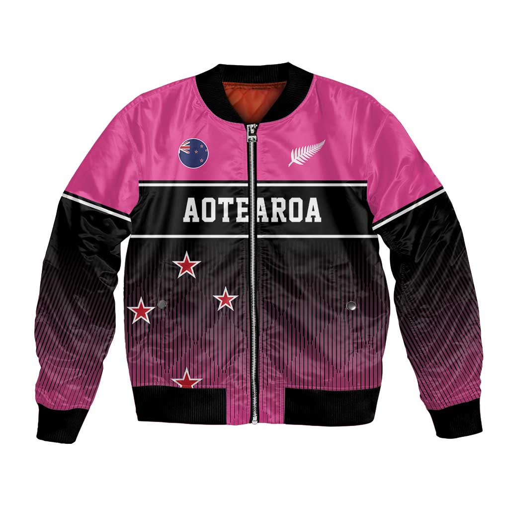 Custom New Zealand Women Cricket Bomber Jacket Pink Simple Style LT05 Unisex Pink - Polynesian Pride