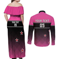 Custom New Zealand Women Cricket Couples Matching Off Shoulder Maxi Dress and Long Sleeve Button Shirt Pink Simple Style