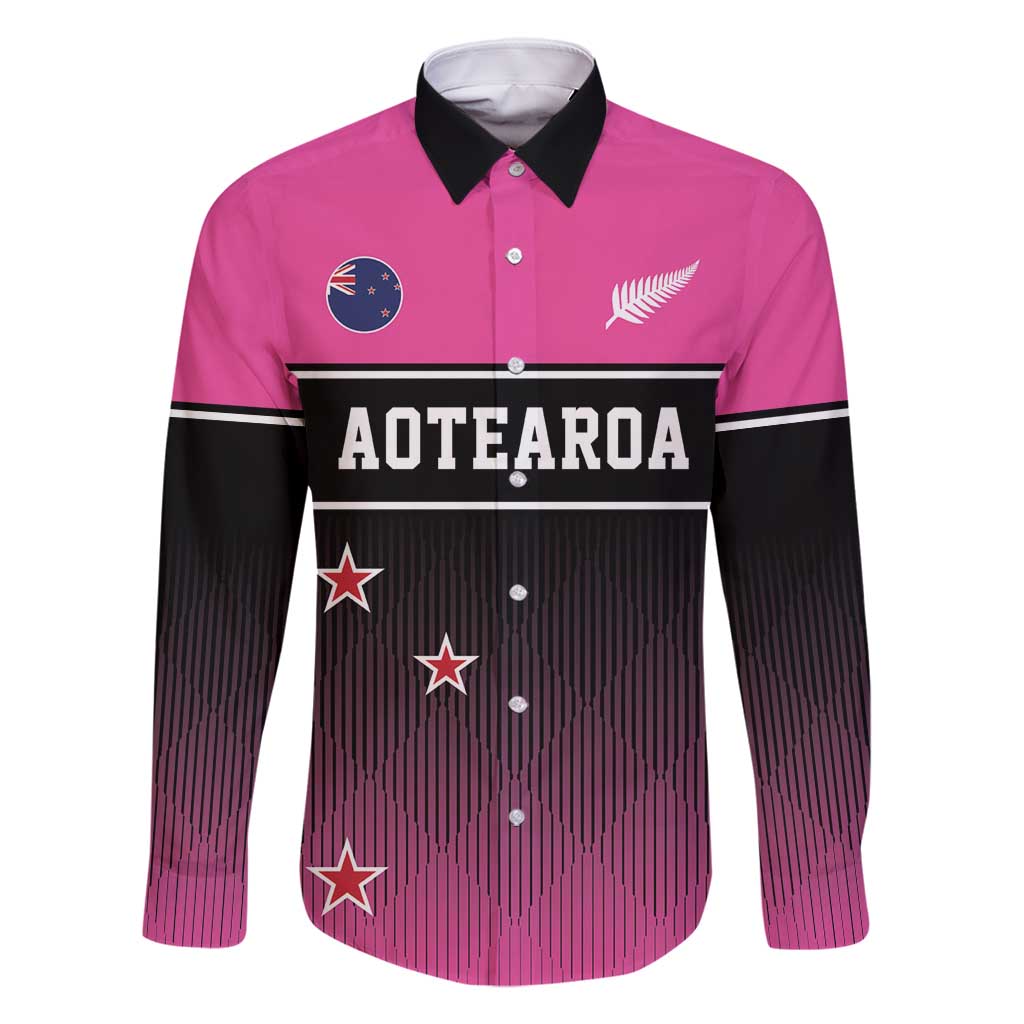 Custom New Zealand Women Cricket Family Matching Tank Maxi Dress and Hawaiian Shirt Pink Simple Style LT05 Dad's Shirt - Long Sleeve Pink - Polynesian Pride