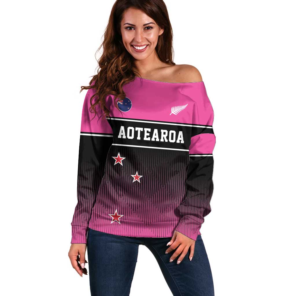 Custom New Zealand Women Cricket Off Shoulder Sweater Pink Simple Style LT05 Women Pink - Polynesian Pride