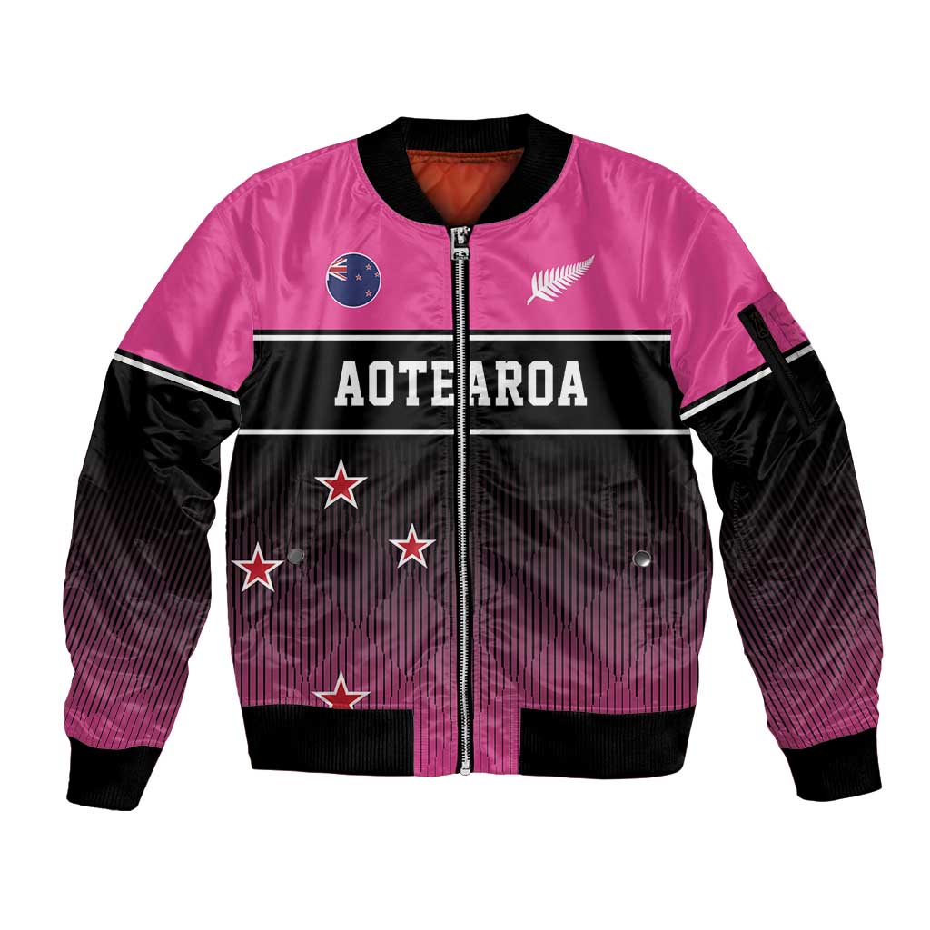 Custom New Zealand Women Cricket Sleeve Zip Bomber Jacket Pink Simple Style LT05 Unisex Pink - Polynesian Pride