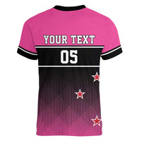 Custom New Zealand Women Cricket Women V-Neck T-Shirt Pink Simple Style