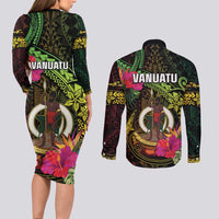 Vanuatu Couples Matching Long Sleeve Bodycon Dress and Long Sleeve Button Shirt Be Strong Pray For Port Vila