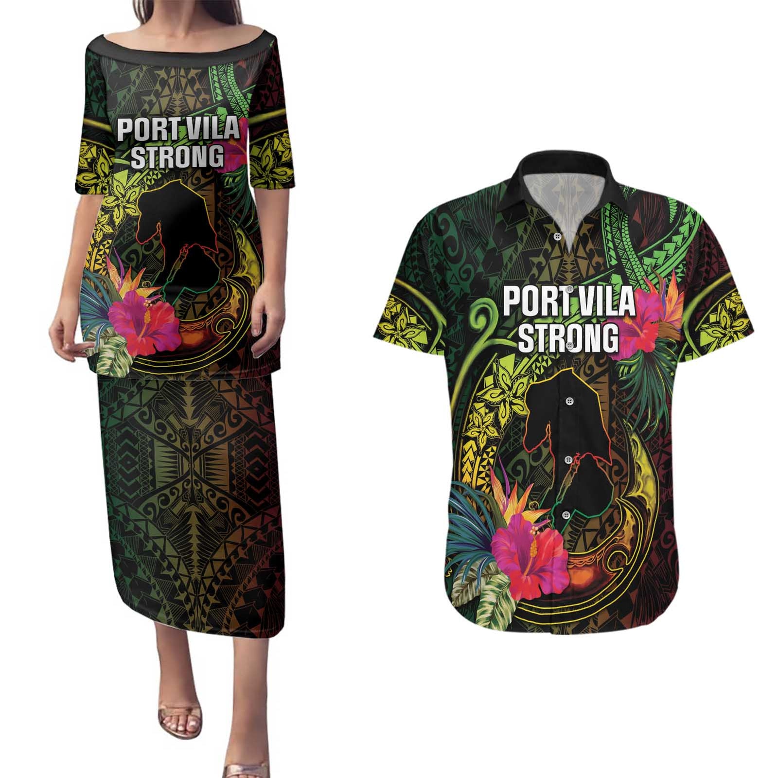 Vanuatu Couples Matching Puletasi and Hawaiian Shirt Be Strong Pray For Port Vila