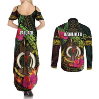 Vanuatu Couples Matching Summer Maxi Dress and Long Sleeve Button Shirt Be Strong Pray For Port Vila