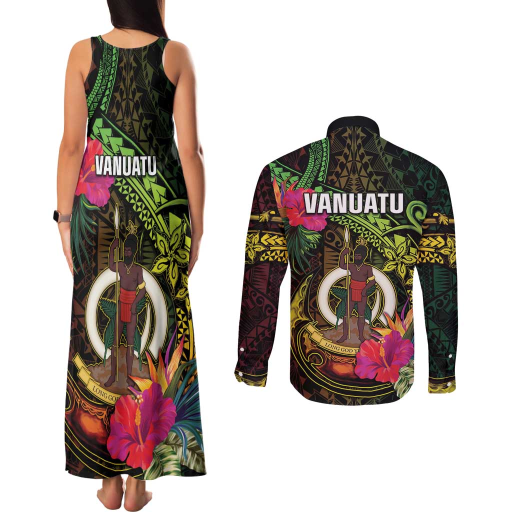 Vanuatu Couples Matching Tank Maxi Dress and Long Sleeve Button Shirt Be Strong Pray For Port Vila