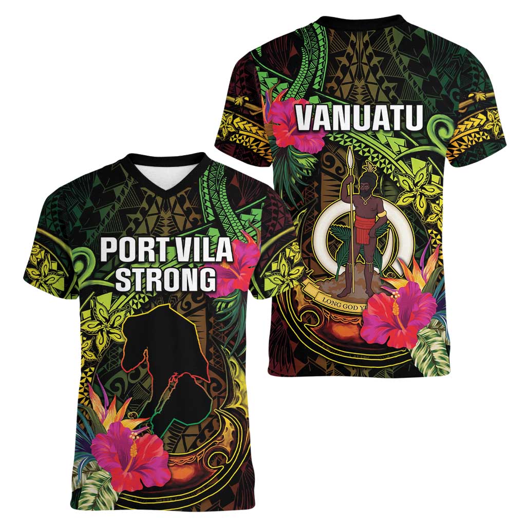 Vanuatu Women V-Neck T-Shirt Be Strong Pray For Port Vila