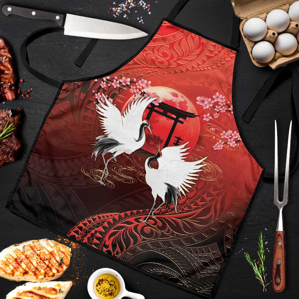 Hawaii and Japan Together Apron Polynesian Art Tattoo With Cranes And Sakura - Polynesian Pride