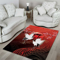 Hawaii and Japan Together Area Rug Polynesian Art Tattoo With Cranes And Sakura - Polynesian Pride