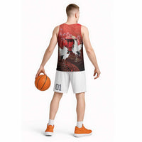 Hawaii and Japan Together Basketball Jersey Polynesian Art Tattoo With Cranes And Sakura - Polynesian Pride