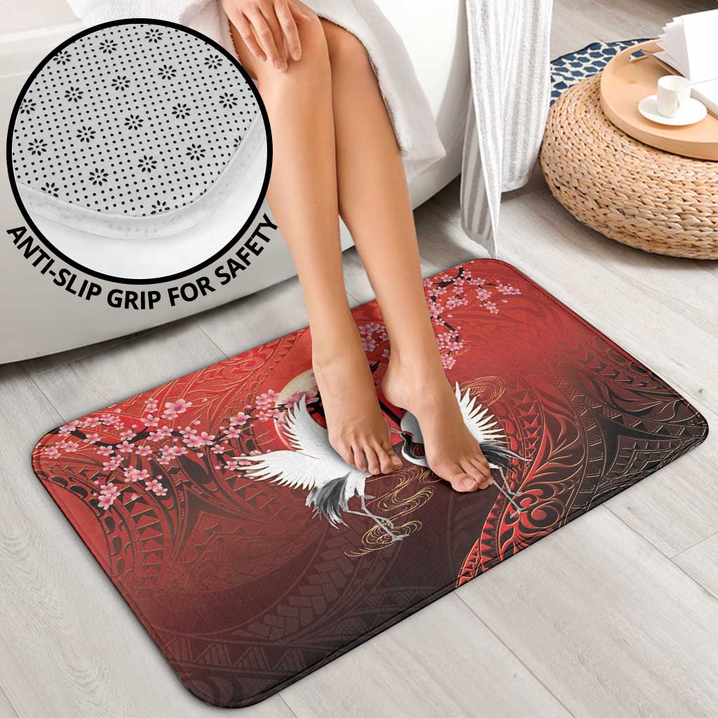 Hawaii and Japan Together Bathroom Set Polynesian Art Tattoo With Cranes And Sakura - Polynesian Pride