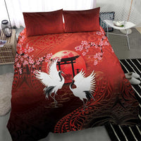 Hawaii and Japan Together Bedding Set Polynesian Art Tattoo With Cranes And Sakura - Polynesian Pride