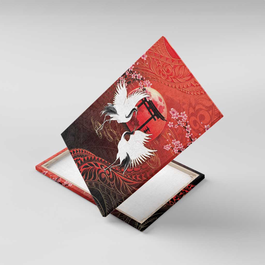 Hawaii and Japan Together Canvas Wall Art Polynesian Art Tattoo With Cranes And Sakura - Polynesian Pride