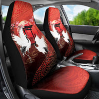 Hawaii and Japan Together Car Seat Cover Polynesian Art Tattoo With Cranes And Sakura - Polynesian Pride