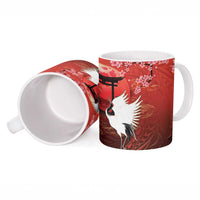 Hawaii and Japan Together Ceramic Mug Polynesian Art Tattoo With Cranes And Sakura - Polynesian Pride
