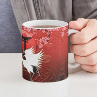 Hawaii and Japan Together Ceramic Mug Polynesian Art Tattoo With Cranes And Sakura - Polynesian Pride