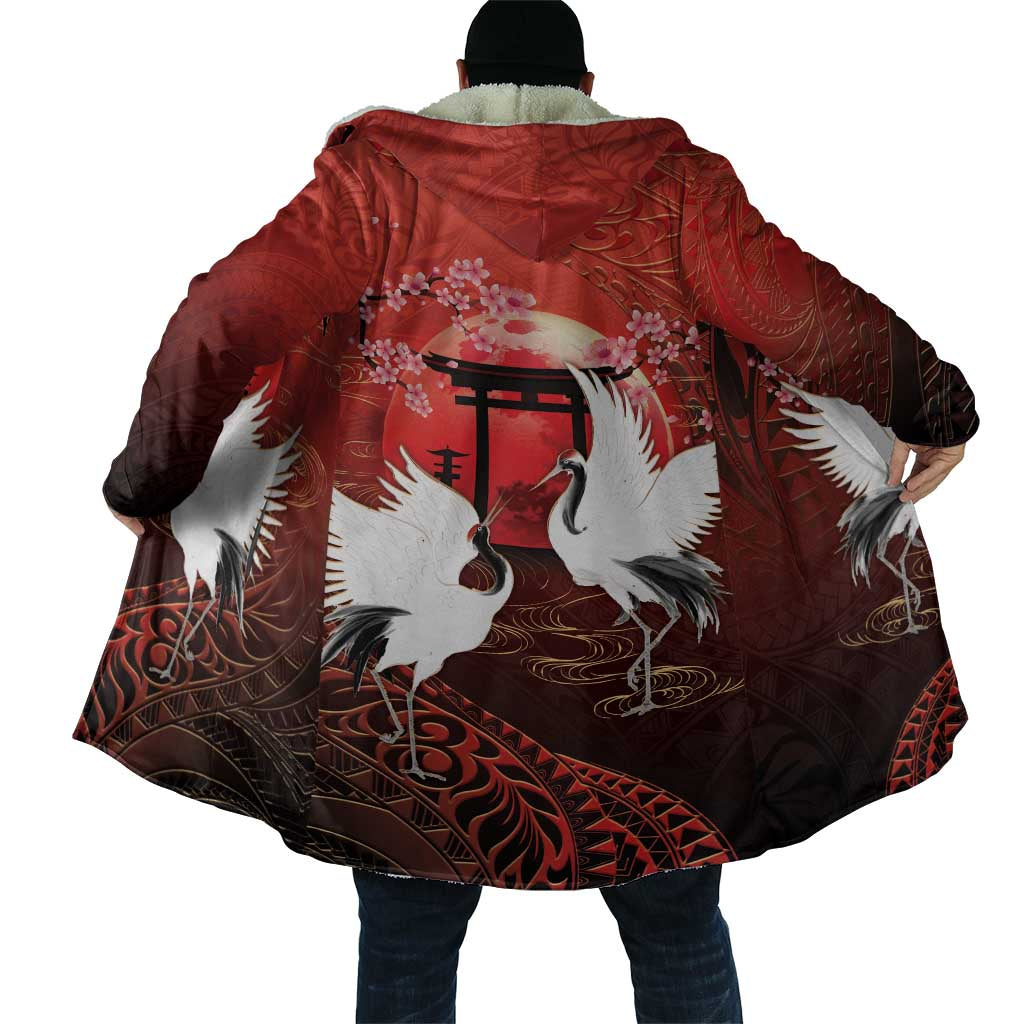 Hawaii and Japan Together Cloak Polynesian Art Tattoo With Cranes And Sakura - Polynesian Pride