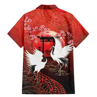 Hawaii and Japan Together Family Matching Mermaid Dress and Hawaiian Shirt Polynesian Art Tattoo With Cranes And Sakura - Polynesian Pride