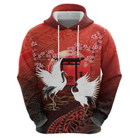 Hawaii and Japan Together Hoodie Polynesian Art Tattoo With Cranes And Sakura LT05 - Polynesian Pride