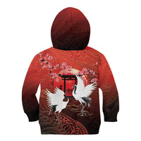 Hawaii and Japan Together Kid Hoodie Polynesian Art Tattoo With Cranes And Sakura LT05 - Polynesian Pride