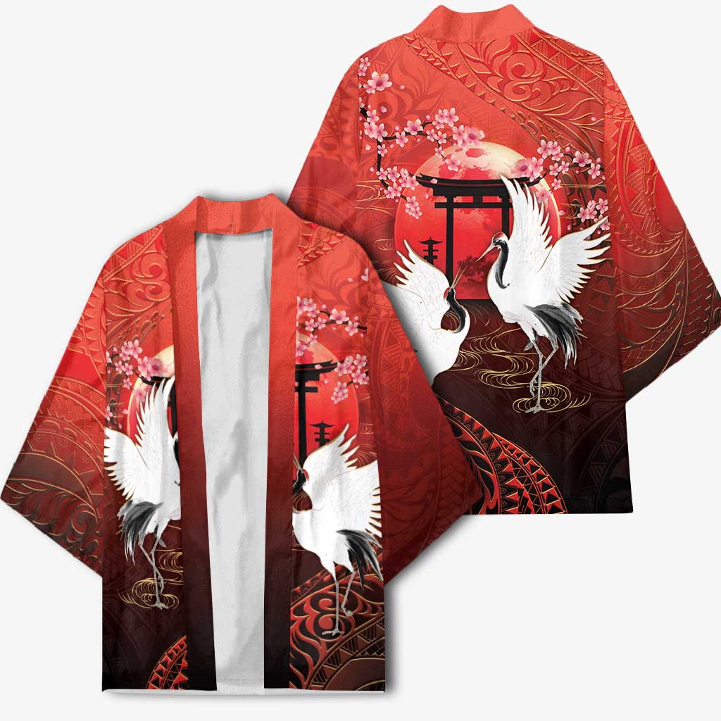 Hawaii and Japan Together Kimono Polynesian Art Tattoo With Cranes And Sakura LT05 - Polynesian Pride