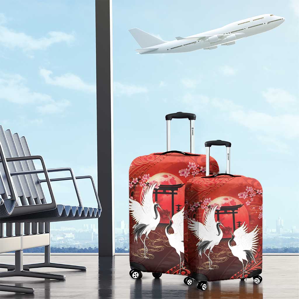 Hawaii and Japan Together Luggage Cover Polynesian Art Tattoo With Cranes And Sakura - Polynesian Pride