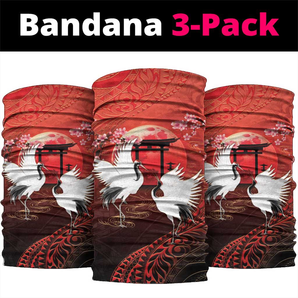 Hawaii and Japan Together Neck Gaiter Polynesian Art Tattoo With Cranes And Sakura - Polynesian Pride