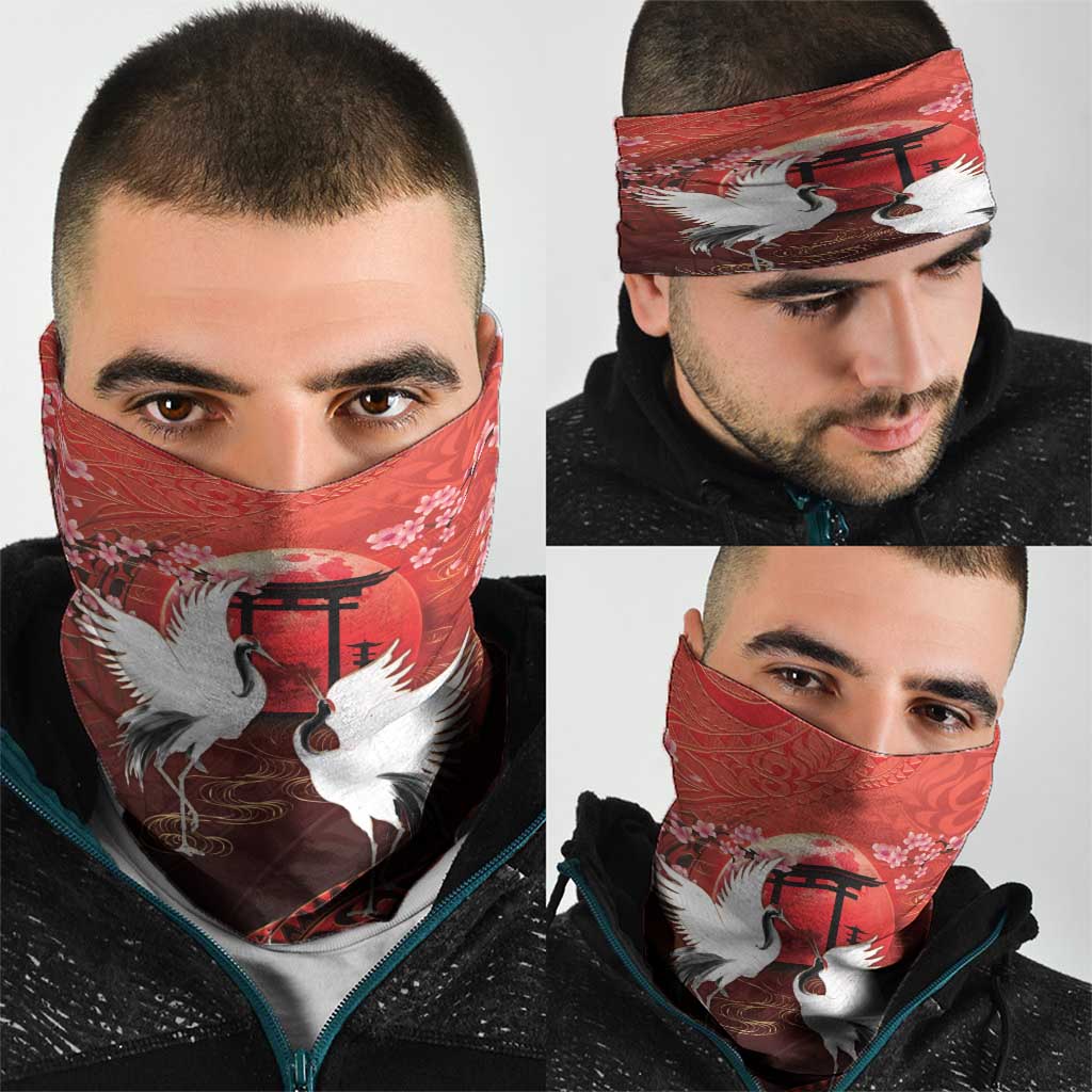 Hawaii and Japan Together Neck Gaiter Polynesian Art Tattoo With Cranes And Sakura - Polynesian Pride