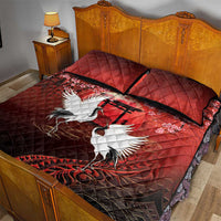 Hawaii and Japan Together Quilt Bed Set Polynesian Art Tattoo With Cranes And Sakura - Polynesian Pride