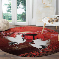Hawaii and Japan Together Round Carpet Polynesian Art Tattoo With Cranes And Sakura - Polynesian Pride