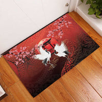 Hawaii and Japan Together Rubber Doormat Polynesian Art Tattoo With Cranes And Sakura - Polynesian Pride