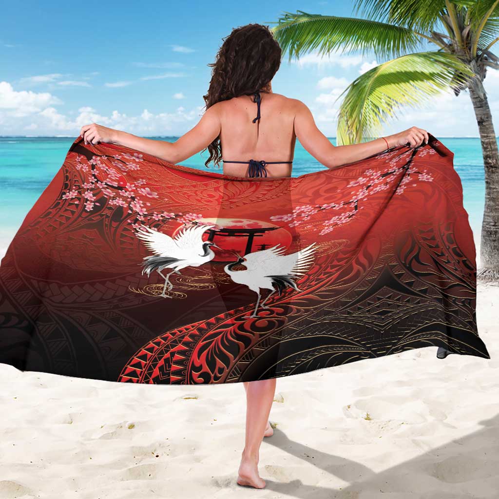 Hawaii and Japan Together Sarong Polynesian Art Tattoo With Cranes And Sakura - Polynesian Pride