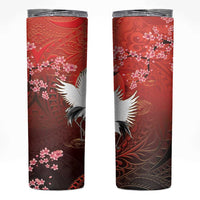 Hawaii and Japan Together Skinny Tumbler Polynesian Art Tattoo With Cranes And Sakura - Polynesian Pride