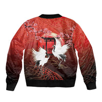 Hawaii and Japan Together Sleeve Zip Bomber Jacket Polynesian Art Tattoo With Cranes And Sakura - Polynesian Pride