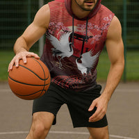 Hawaii and Japan Together Sleeveless Hoodie Polynesian Art Tattoo With Cranes And Sakura - Polynesian Pride