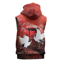 Hawaii and Japan Together Sleeveless Zip Hoodie Polynesian Art Tattoo With Cranes And Sakura - Polynesian Pride